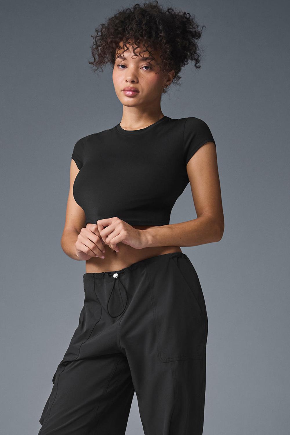 Alo Yoga Alosoft Crop Finesse Donna Short Sleeve Nere | Italia  MIH-064257
