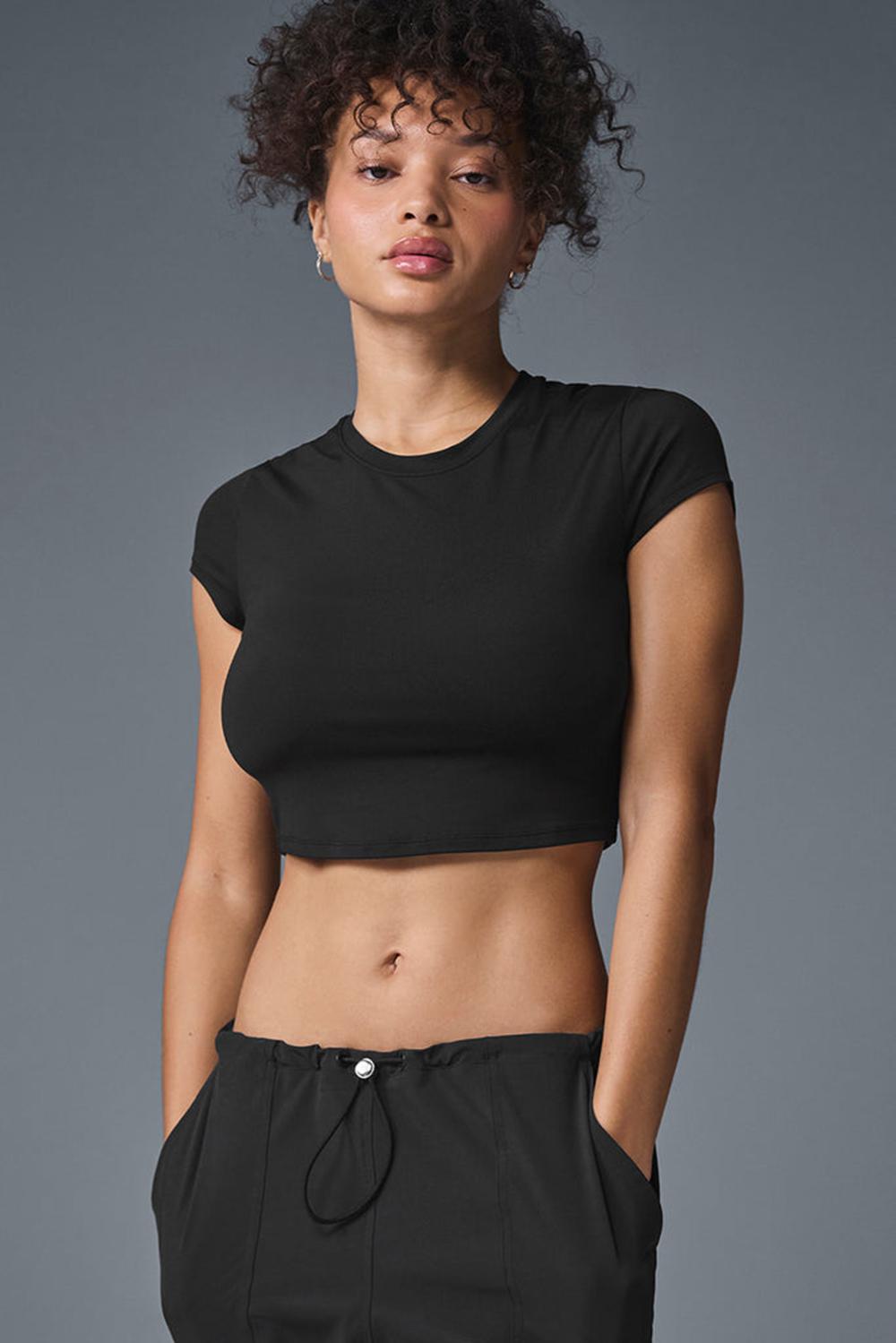 Alo Yoga Alosoft Crop Finesse Donna Short Sleeve Nere | Italia  MIH-064257