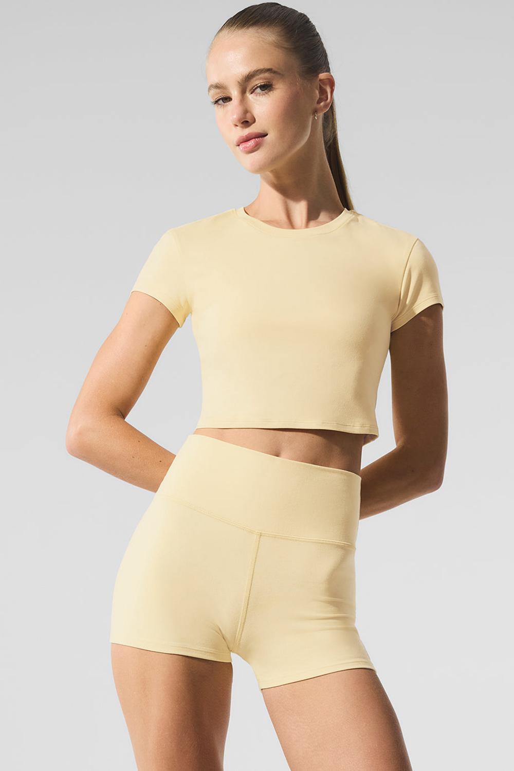Alo Yoga Alosoft Crop Finesse Donna Short Sleeve Warm Butter | Italia  CQB-093467