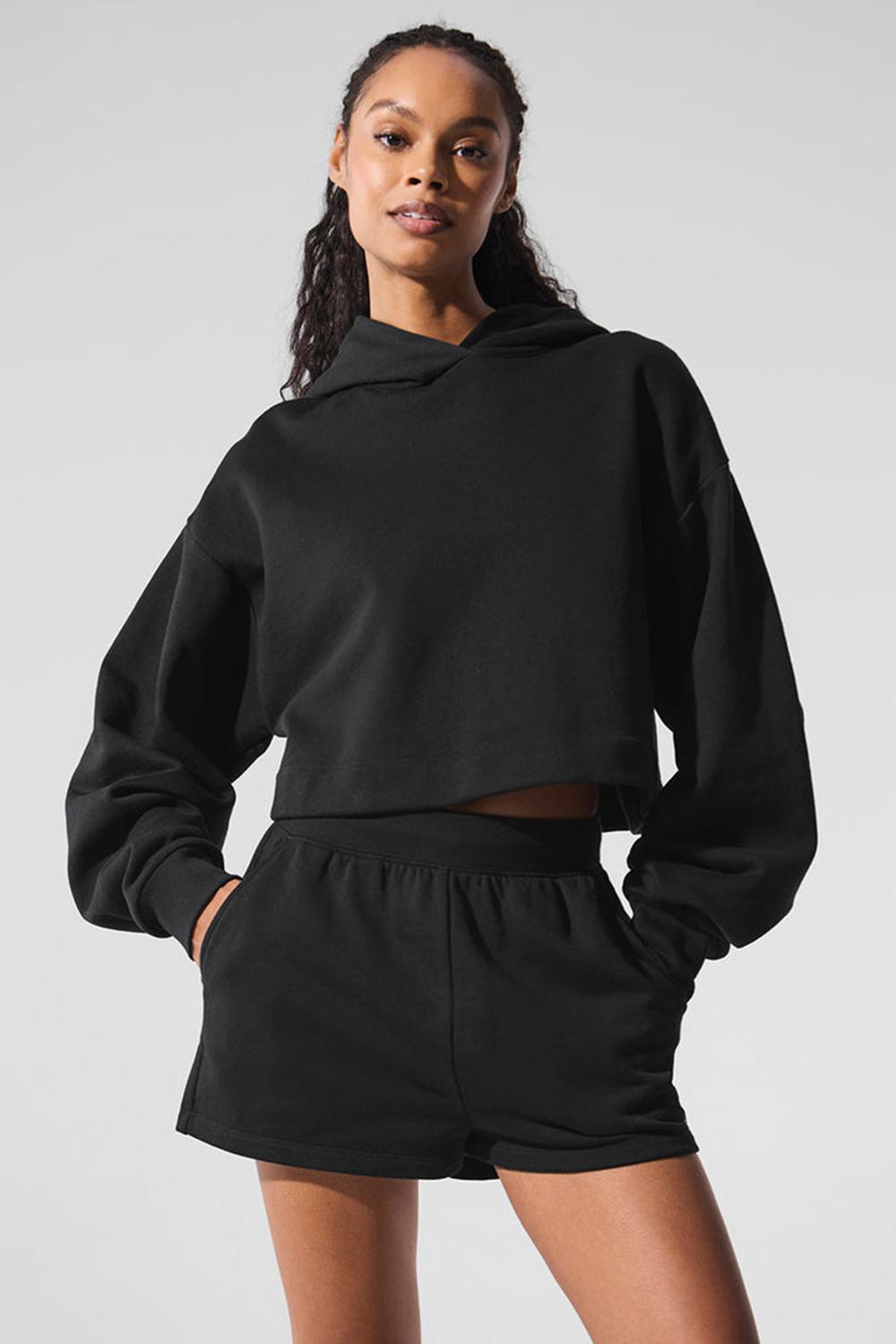 Alo Yoga Bae Donna Felpa con Cappuccio Nere | Italia  BOD-156348