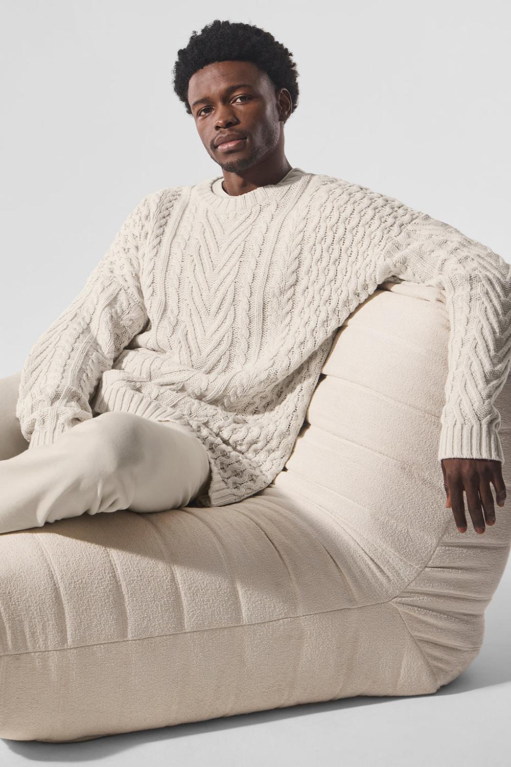Alo Yoga Cable Knit Crew Neck Uomo Maglia Bone | Italia  HON-549278