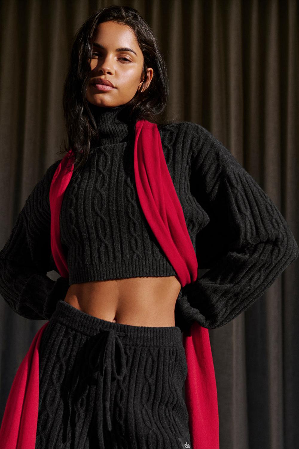 Alo Yoga Cable Knit Cropped Winter Bliss Turtleneck Donna Maniche Lunghe Corallo Grigie | Italia  LQX-826075