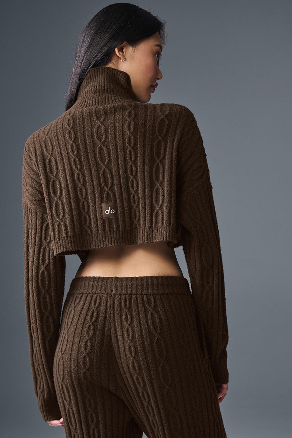 Alo Yoga Cable Knit Cropped Winter Bliss Turtleneck Donna Maniche Lunghe Espresso | Italia  YXR-820164
