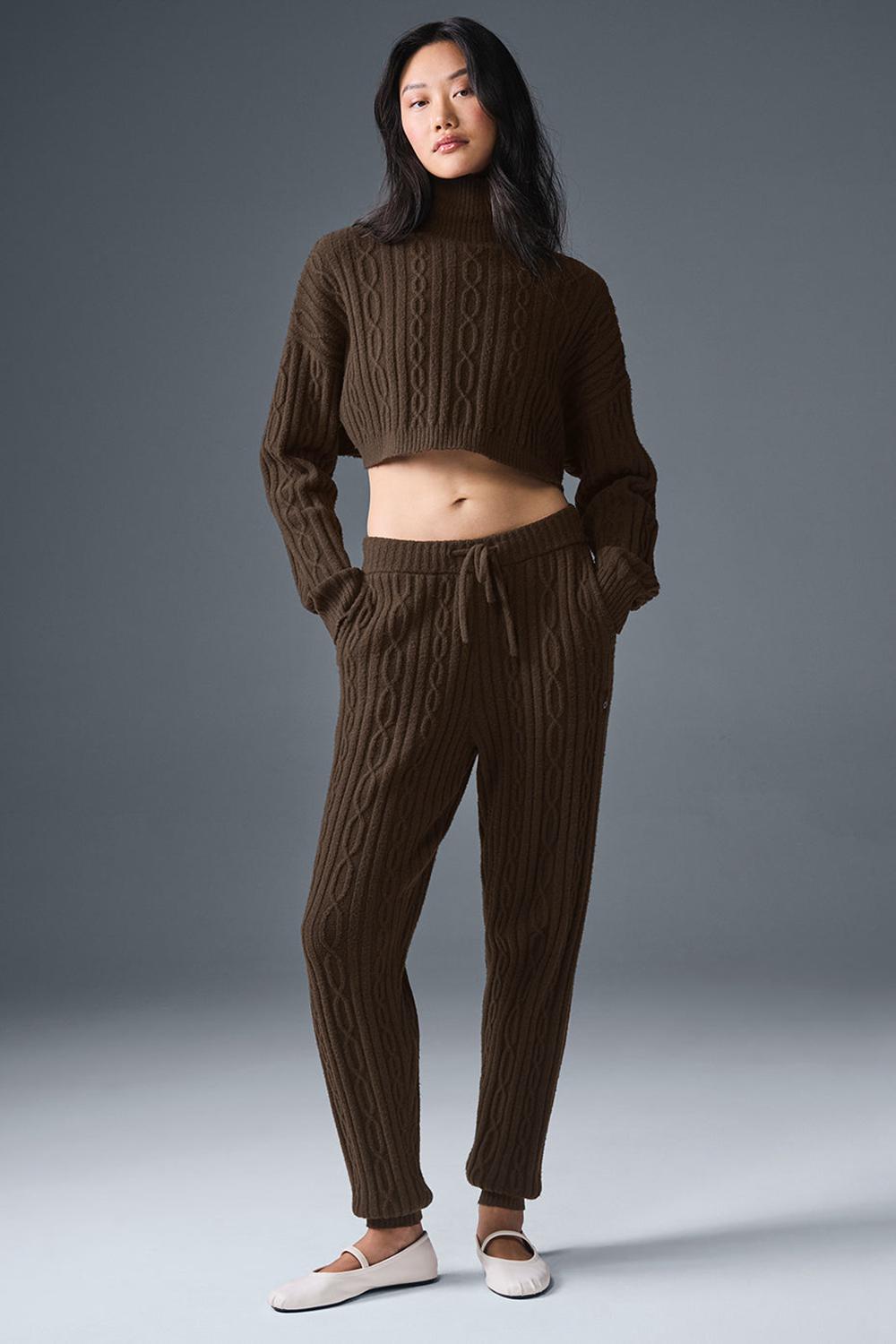 Alo Yoga Cable Knit Cropped Winter Bliss Turtleneck Donna Maniche Lunghe Espresso | Italia  YXR-820164