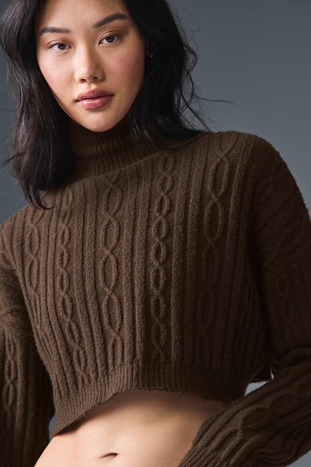 Alo Yoga Cable Knit Cropped Winter Bliss Turtleneck Donna Maniche Lunghe Espresso | Italia  YXR-820164