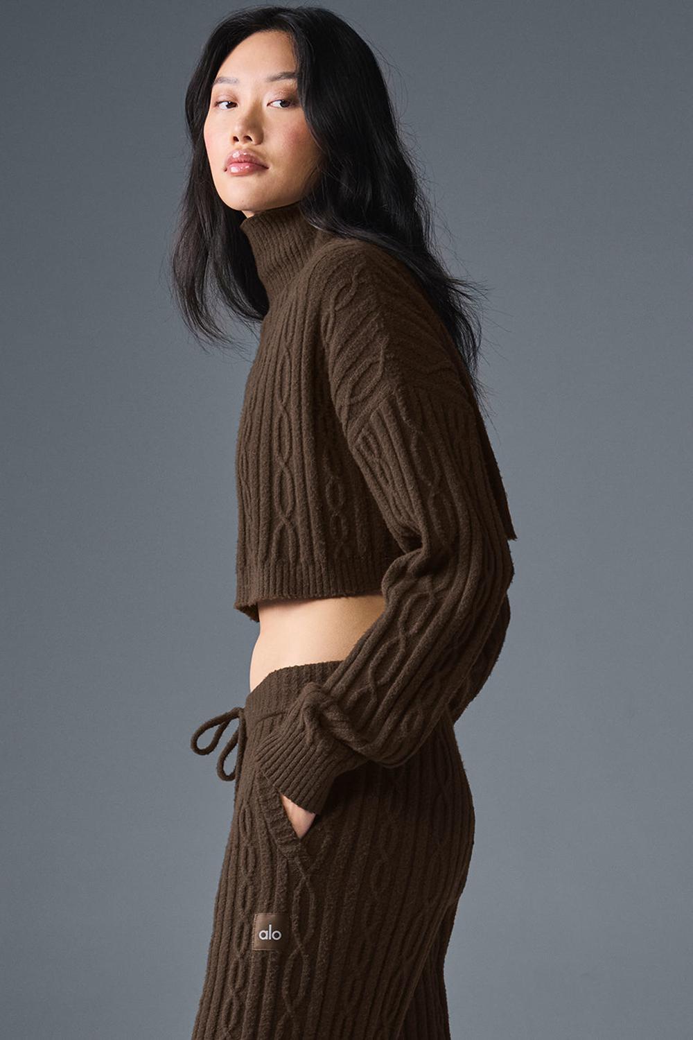 Alo Yoga Cable Knit Cropped Winter Bliss Turtleneck Donna Maniche Lunghe Espresso | Italia  YXR-820164