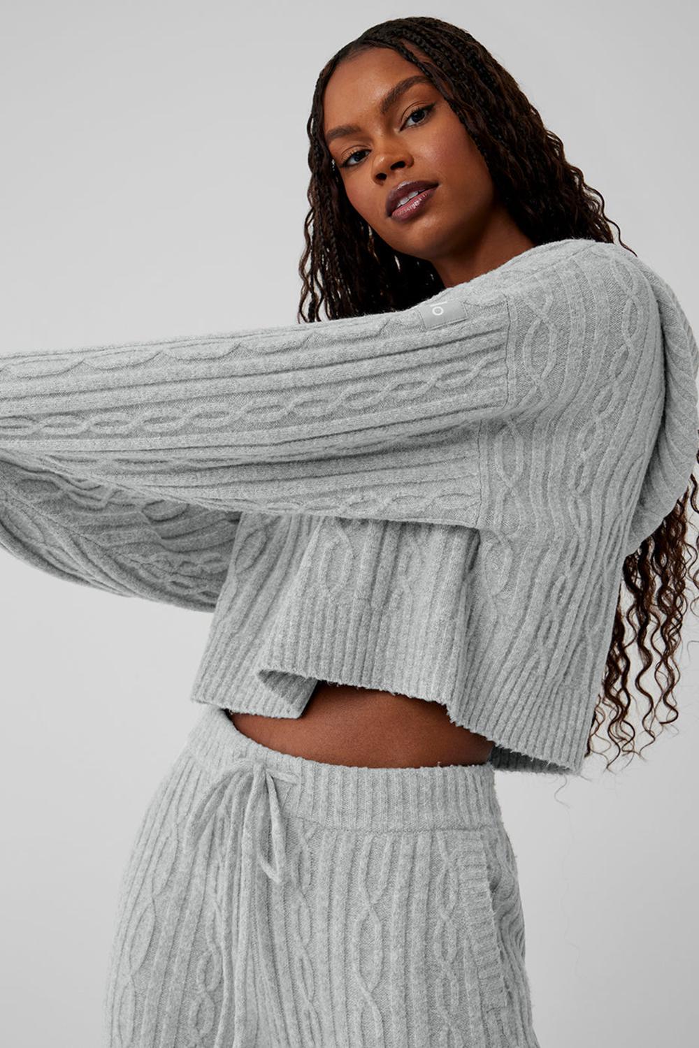 Alo Yoga Cable Knit Winter Bliss Donna Felpa con Cappuccio Grigie | Italia  XEI-069831