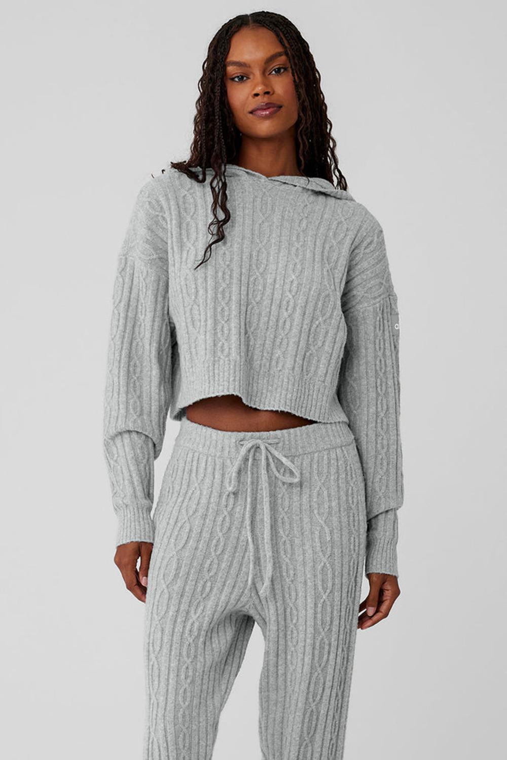 Alo Yoga Cable Knit Winter Bliss Donna Felpa con Cappuccio Grigie | Italia  XEI-069831