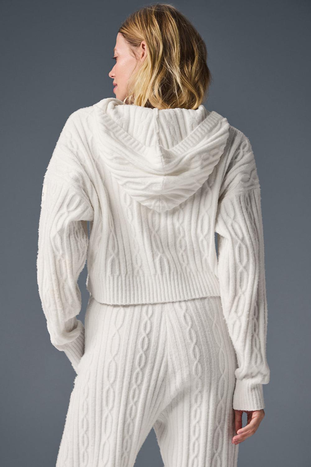 Alo Yoga Cable Knit Winter Bliss Donna Felpa con Cappuccio Ivory | Italia  UGI-418032