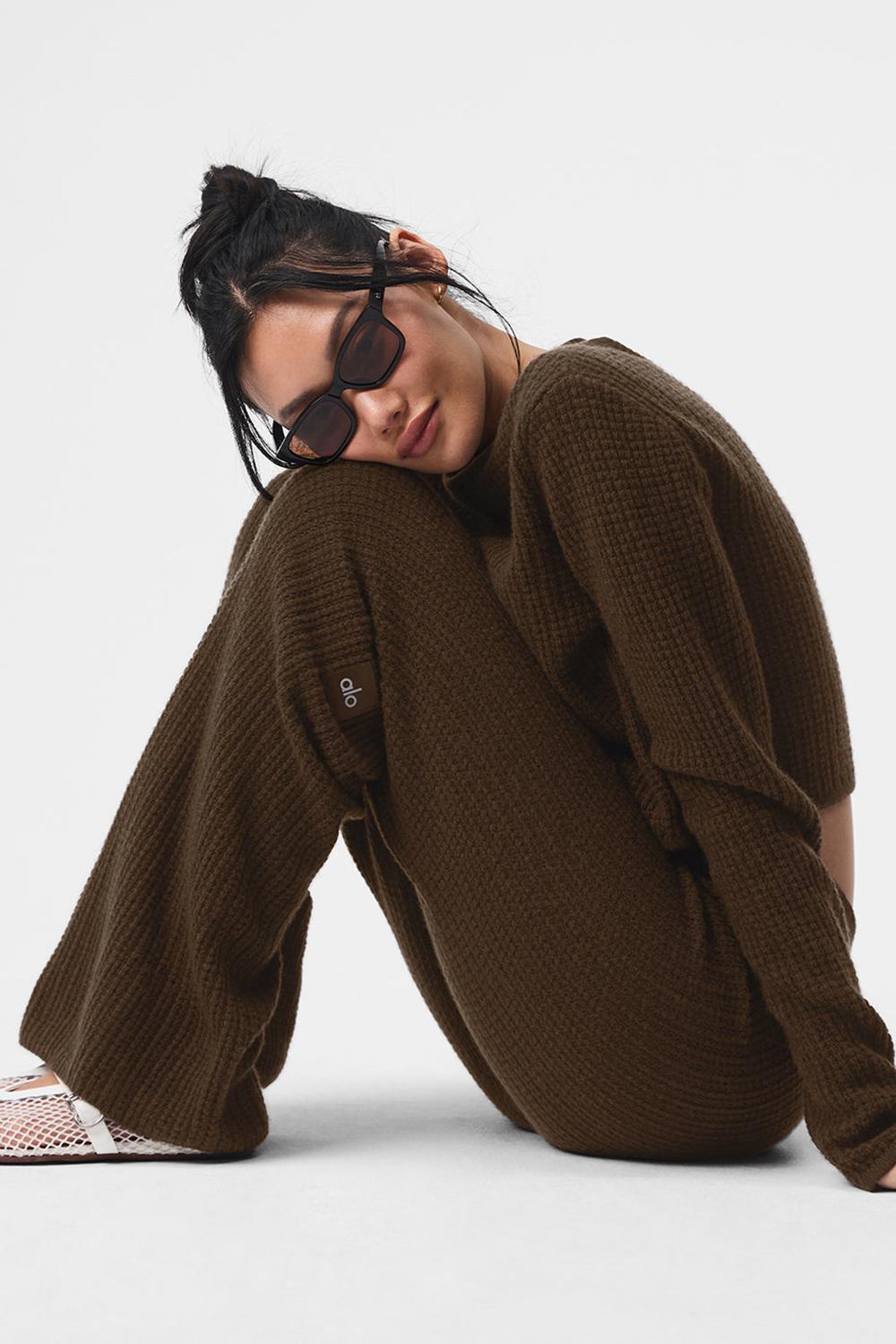 Alo Yoga Cashmere High-Waist Plush Waffle Donna Pant Espresso | Italia  JEA-034597