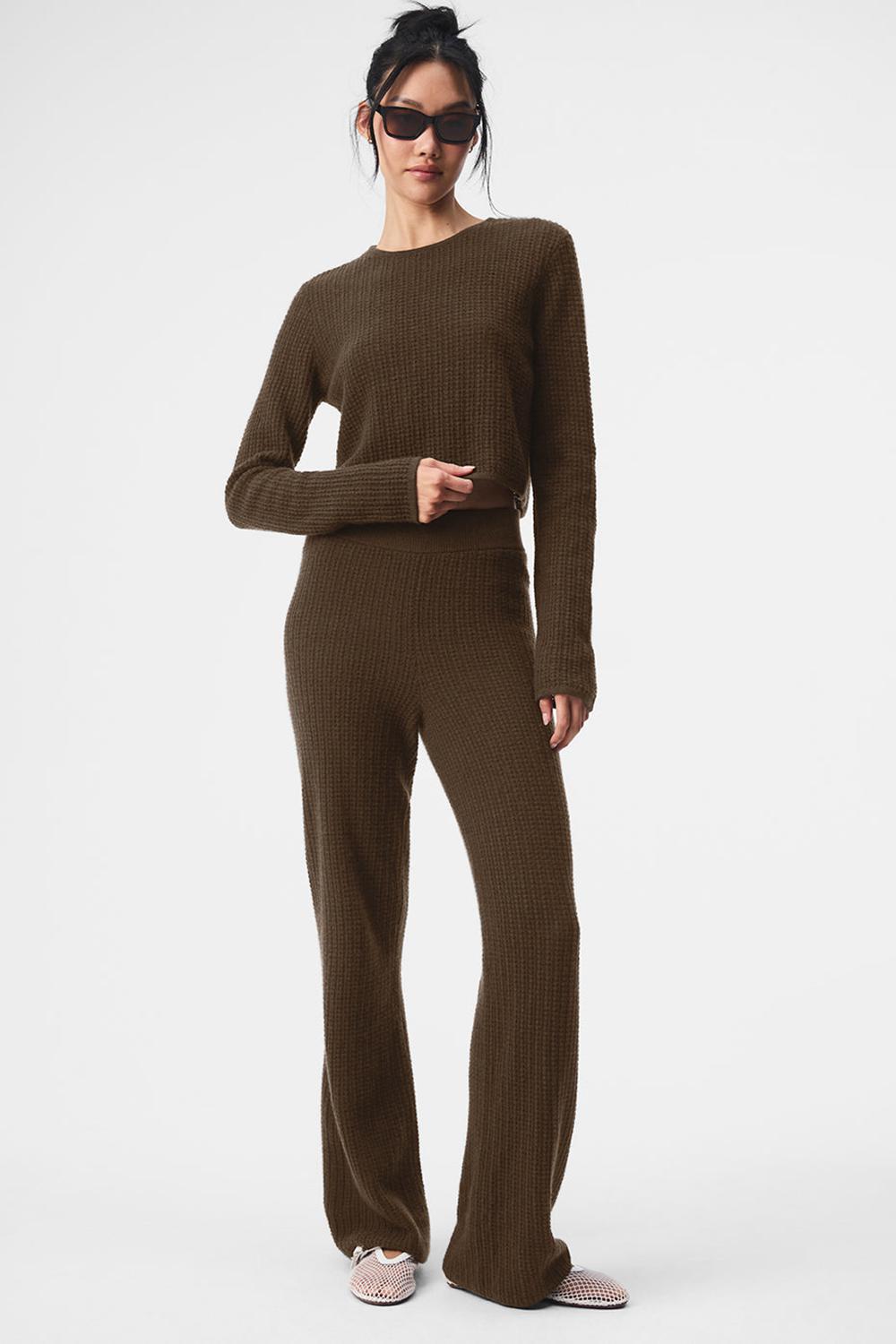 Alo Yoga Cashmere High-Waist Plush Waffle Donna Pant Espresso | Italia  JEA-034597
