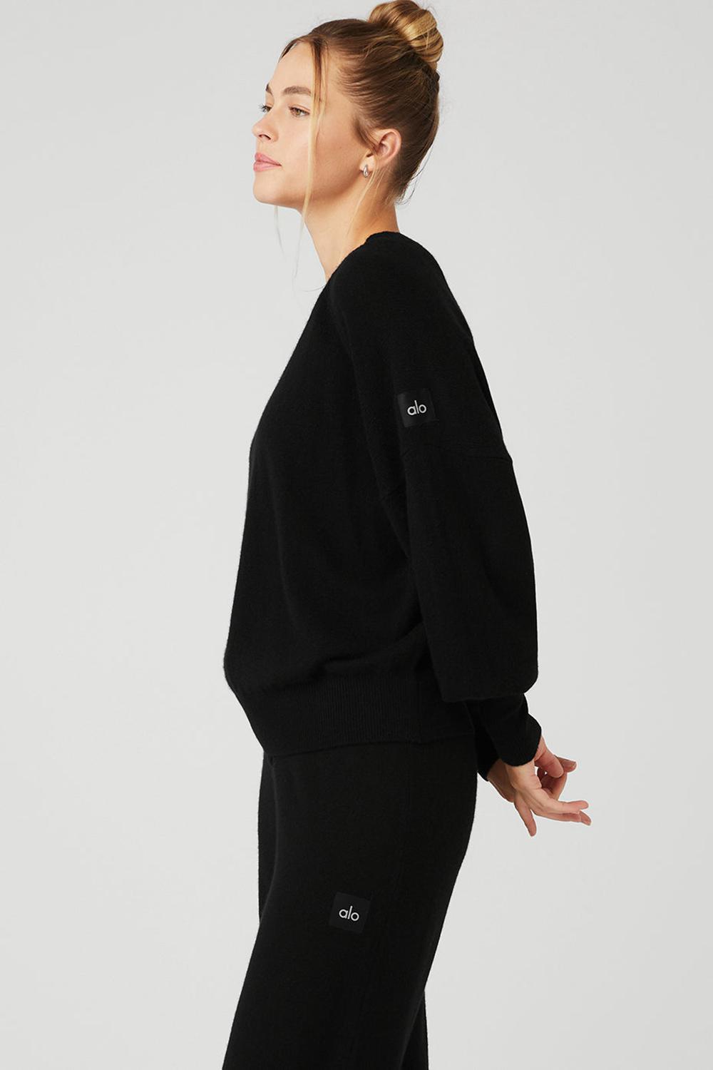 Alo Yoga Cashmere Jet Set Crew Donna Felpa Nere | Italia  YGX-895136
