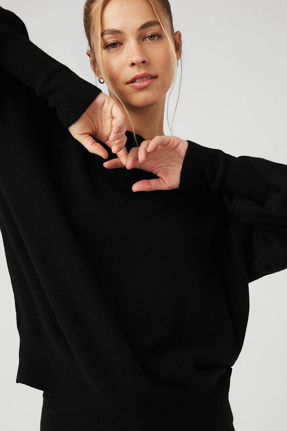 Alo Yoga Cashmere Jet Set Crew Donna Felpa Nere | Italia  YGX-895136
