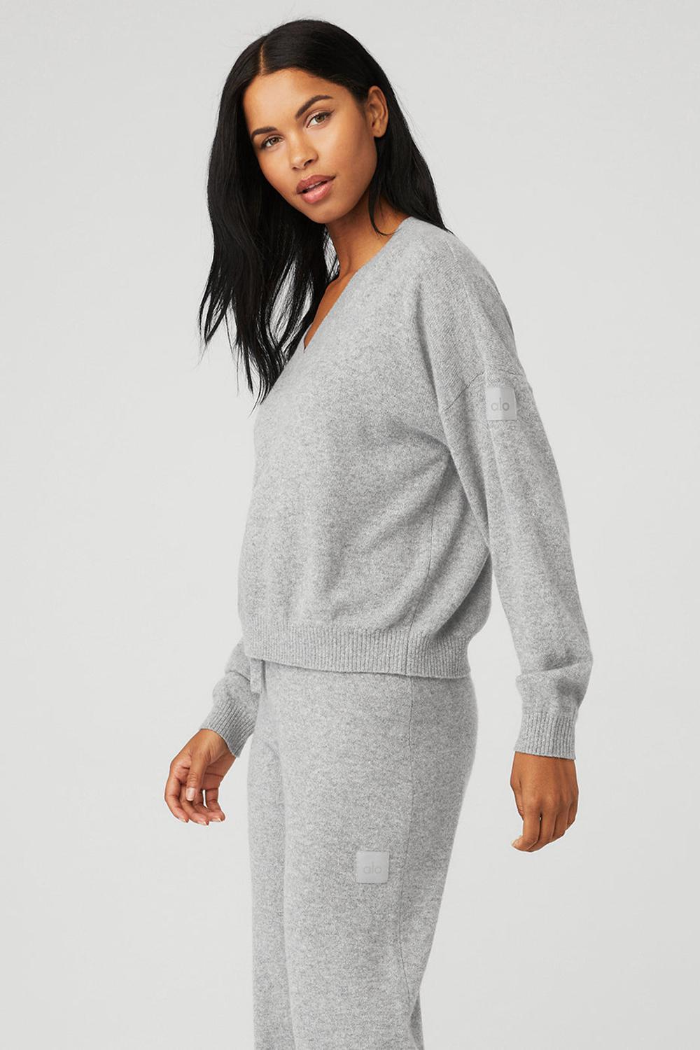 Alo Yoga Cashmere Jet Set V-Neck Donna Pullover Grigie | Italia  SAT-237980