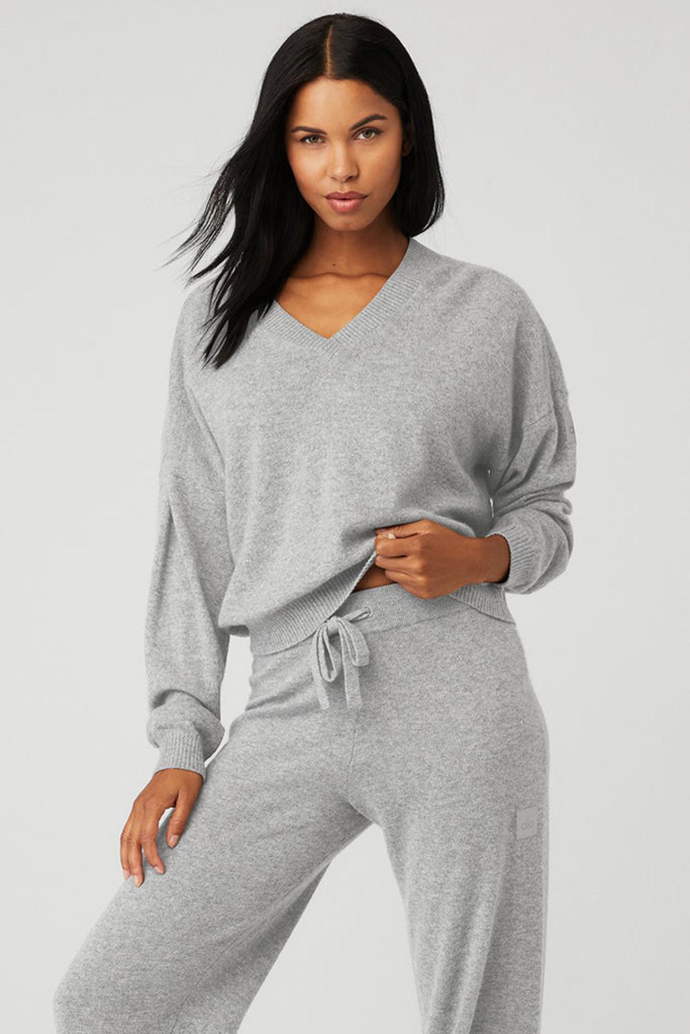 Alo Yoga Cashmere Jet Set V-Neck Donna Pullover Grigie | Italia  SAT-237980
