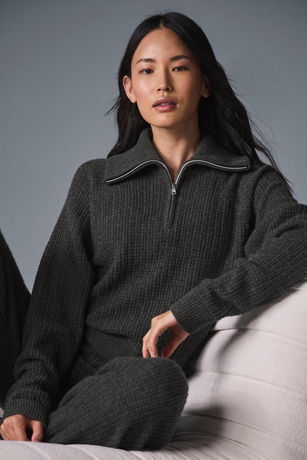 Alo Yoga Cashmere Plush Waffle 1/4 Zip Donna Pullover Corallo Grigie | Italia  LHW-078953