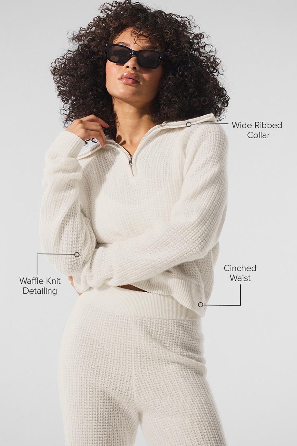 Alo Yoga Cashmere Plush Waffle 1/4 Zip Donna Pullover Ivory | Italia  WDH-759340