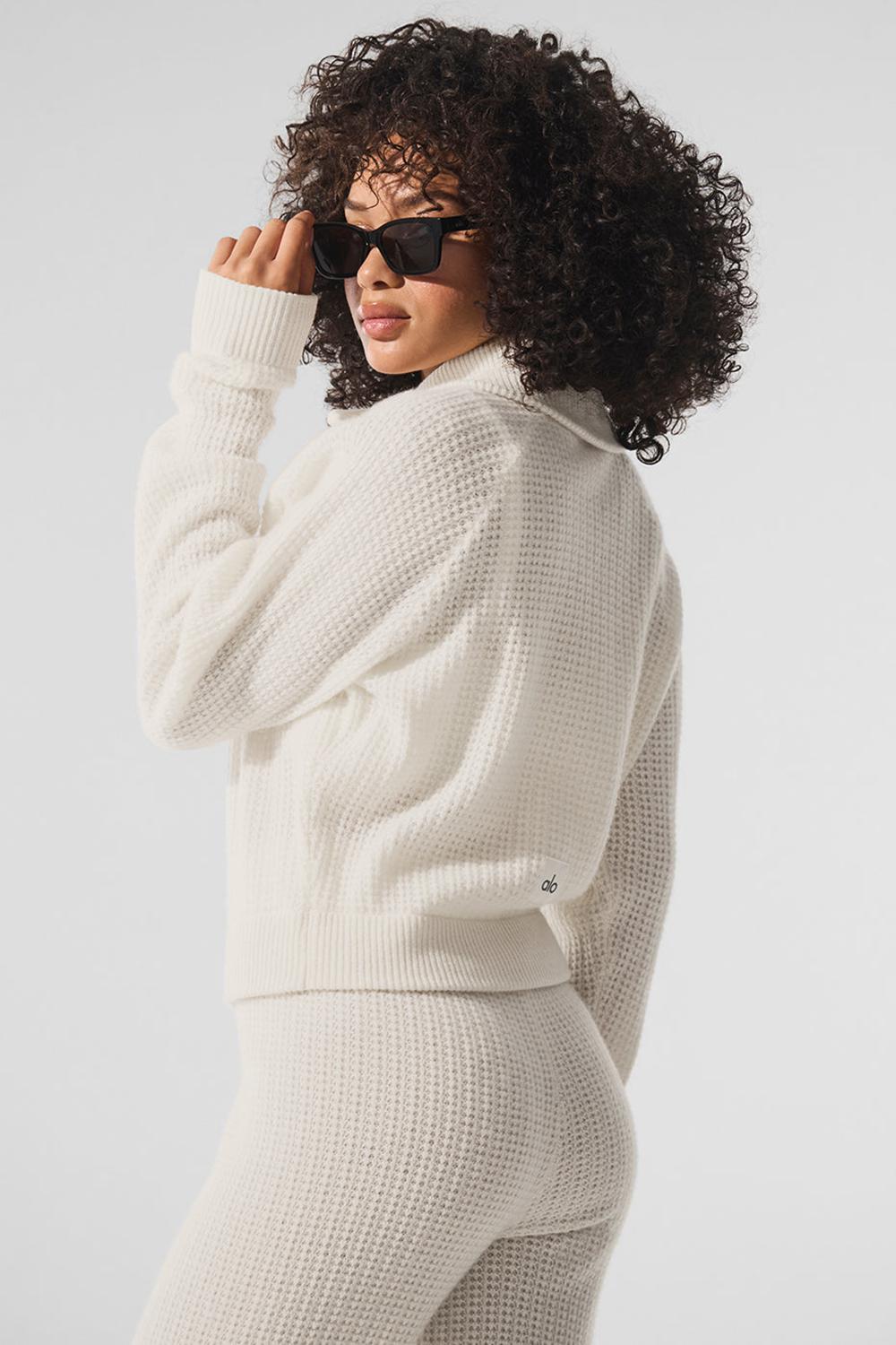 Alo Yoga Cashmere Plush Waffle 1/4 Zip Donna Pullover Ivory | Italia  WDH-759340