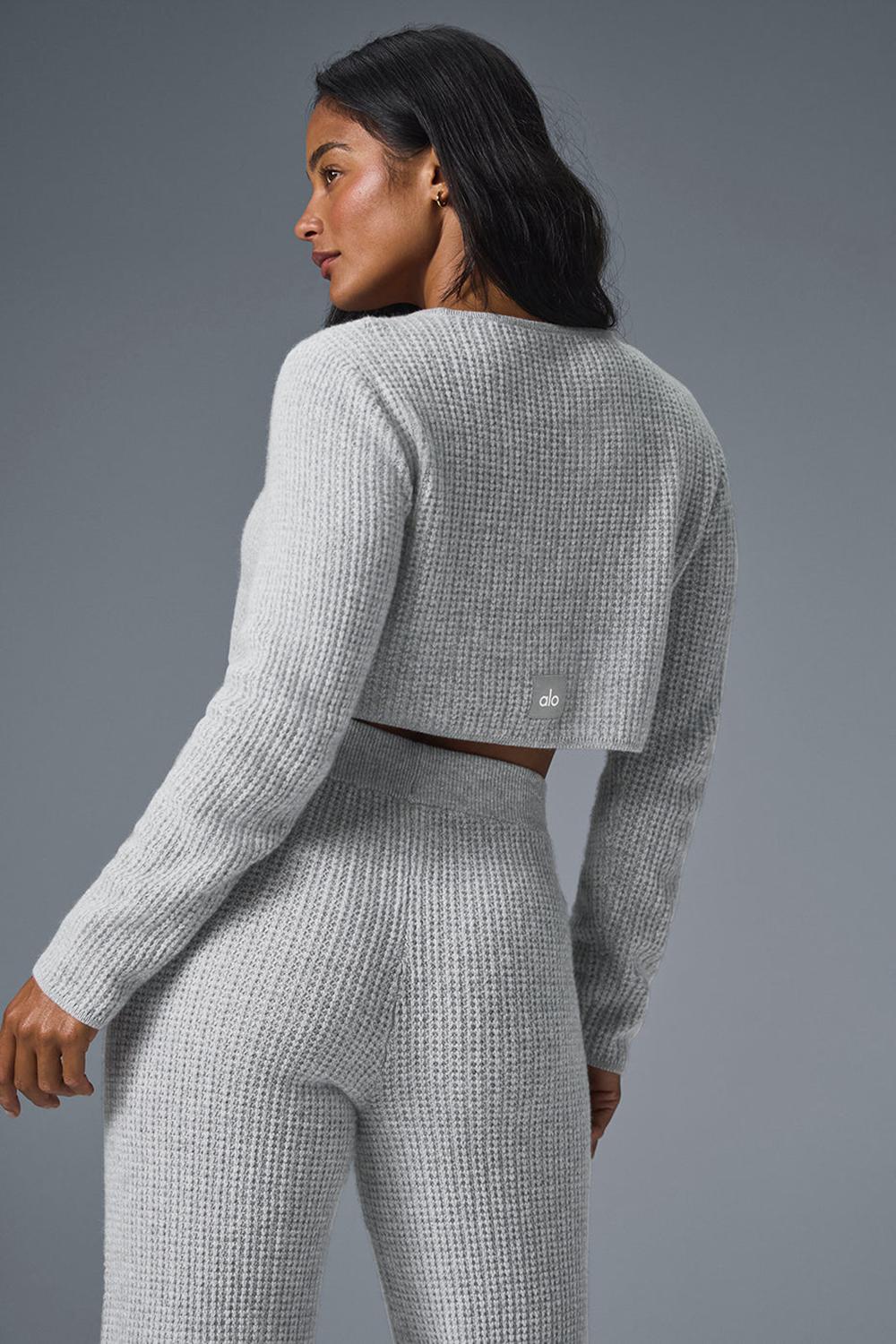 Alo Yoga Cashmere Plush Waffle Cropped Donna Maniche Lunghe Grigie | Italia  NSX-827415