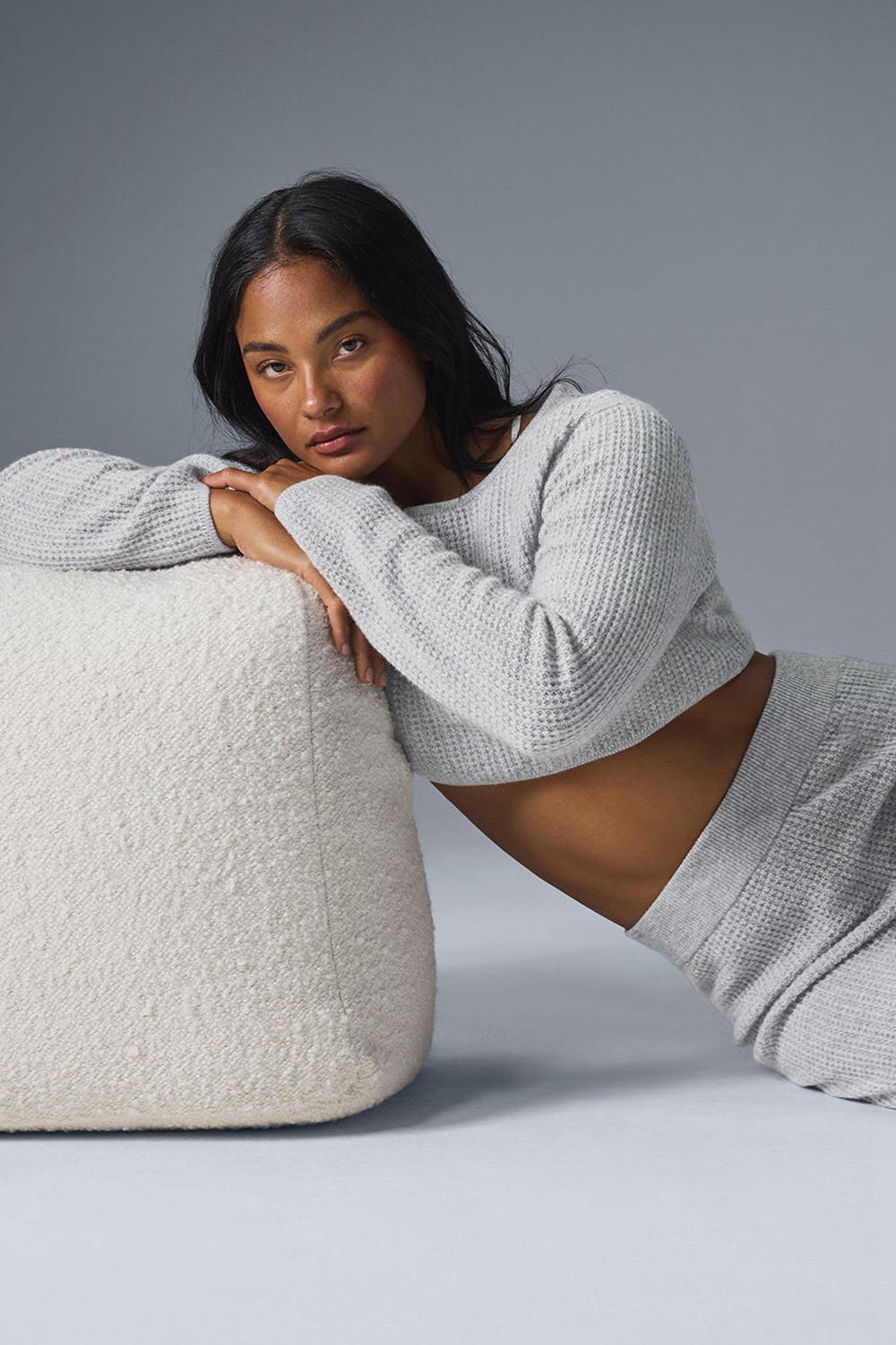 Alo Yoga Cashmere Plush Waffle Cropped Donna Maniche Lunghe Grigie | Italia  NSX-827415