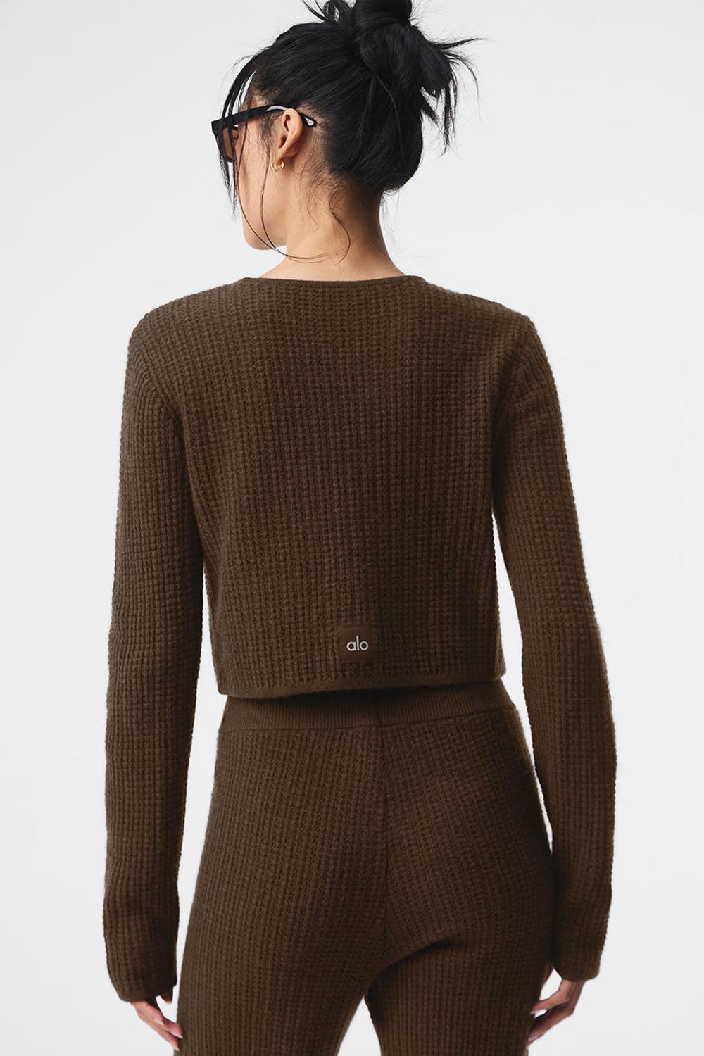 Alo Yoga Cashmere Plush Waffle Cropped Donna Maniche Lunghe Espresso | Italia  YKG-362985