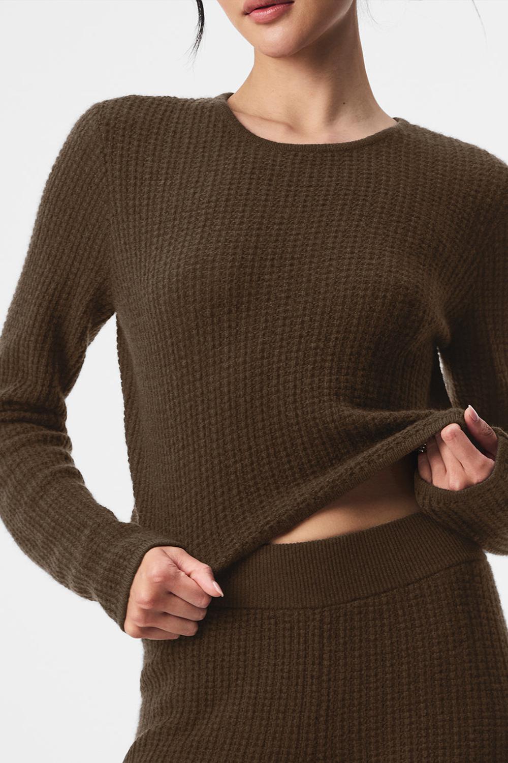 Alo Yoga Cashmere Plush Waffle Cropped Donna Maniche Lunghe Espresso | Italia  YKG-362985