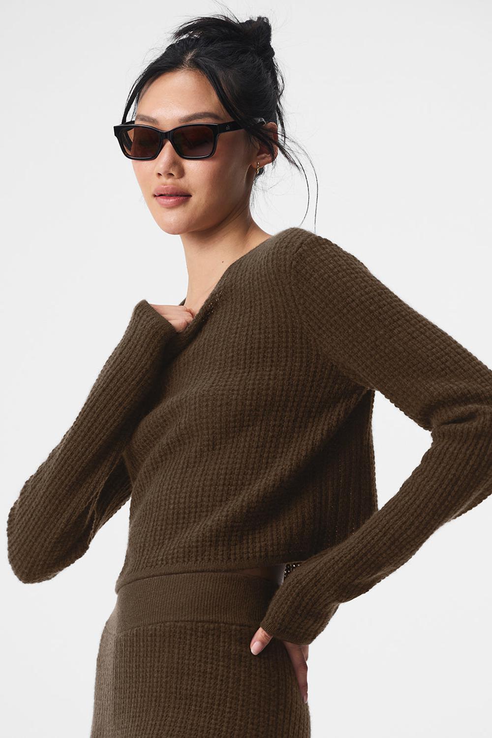 Alo Yoga Cashmere Plush Waffle Cropped Donna Maniche Lunghe Espresso | Italia  YKG-362985