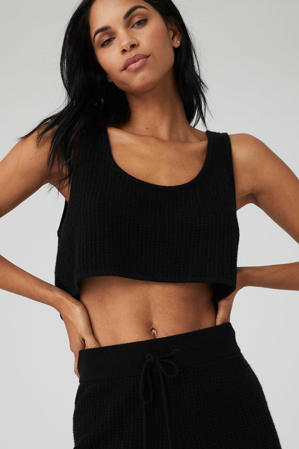 Alo Yoga Cashmere Plush Waffle Cropped Donna Tank Nere | Italia  VJS-509173
