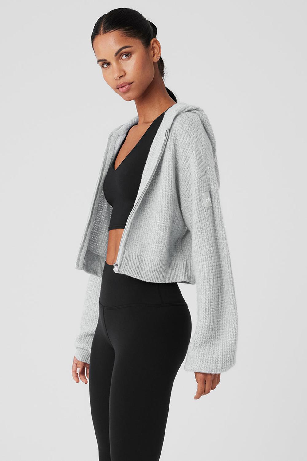 Alo Yoga Cashmere Plush Waffle Full Zip Donna Felpa con Cappuccio Grigie | Italia  YPD-016249