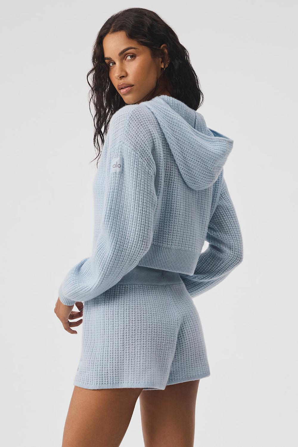 Alo Yoga Cashmere Plush Waffle Full Zip Donna Felpa con Cappuccio Blu | Italia  ONB-830591