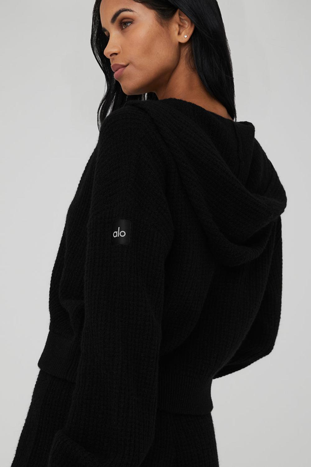 Alo Yoga Cashmere Plush Waffle Full Zip Donna Felpa con Cappuccio Nere | Italia  NEX-104569