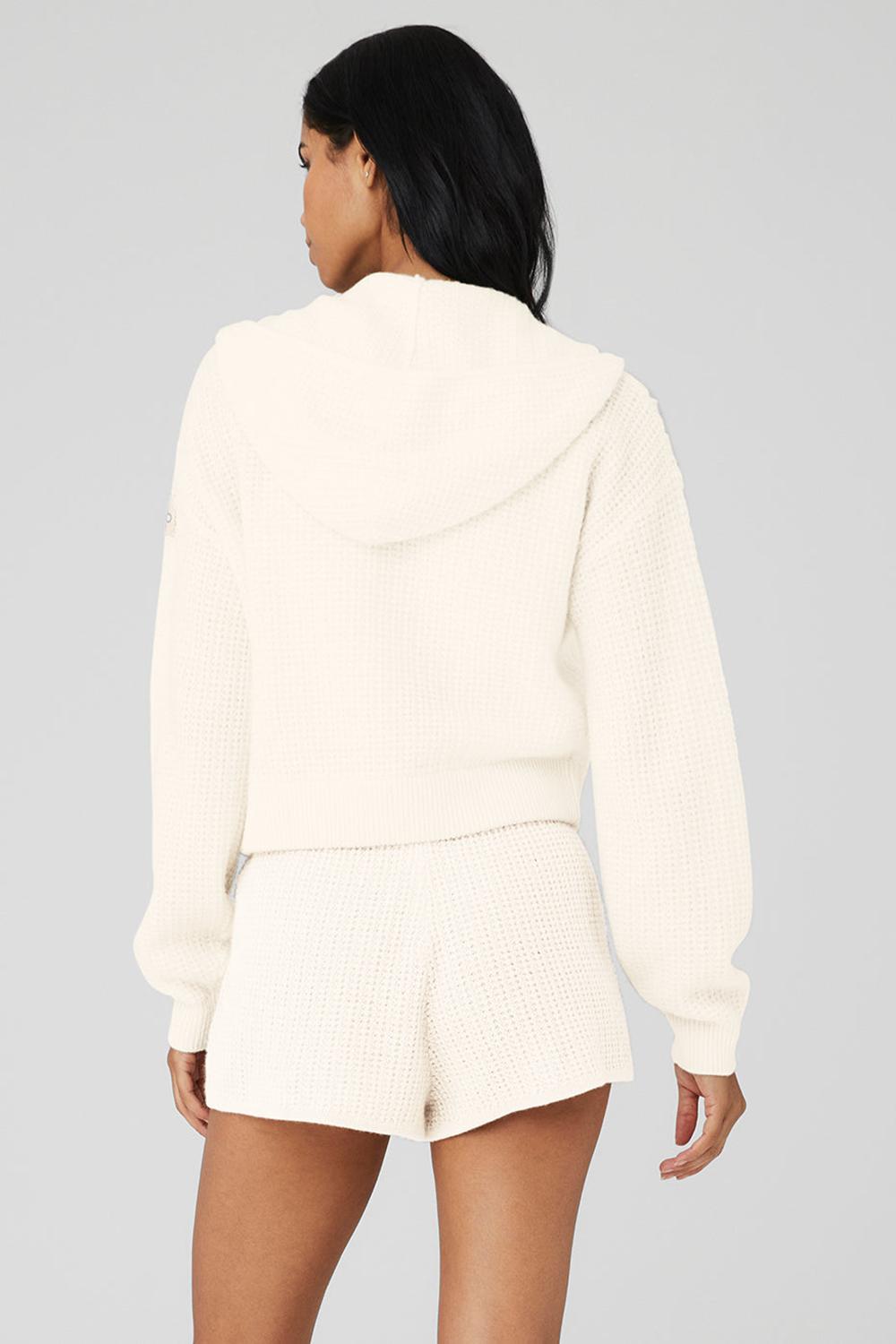 Alo Yoga Cashmere Plush Waffle Full Zip Donna Felpa con Cappuccio Ivory | Italia  DZG-836052