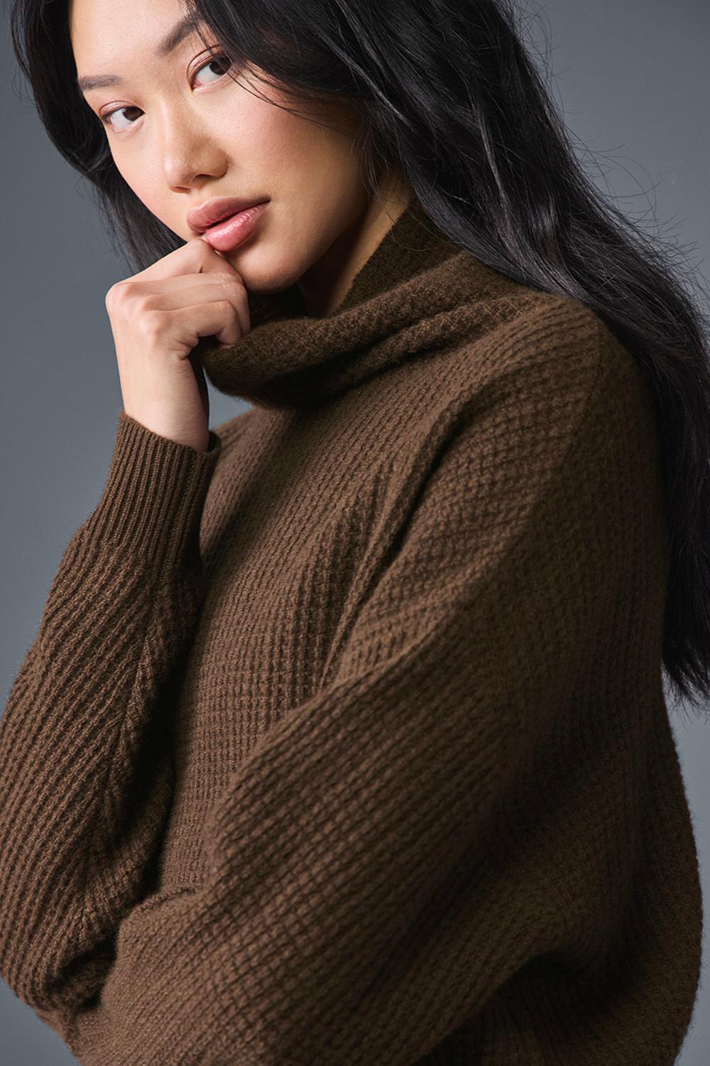 Alo Yoga Cashmere Plush Waffle Turtleneck Donna Pullover Espresso | Italia  WAR-054367