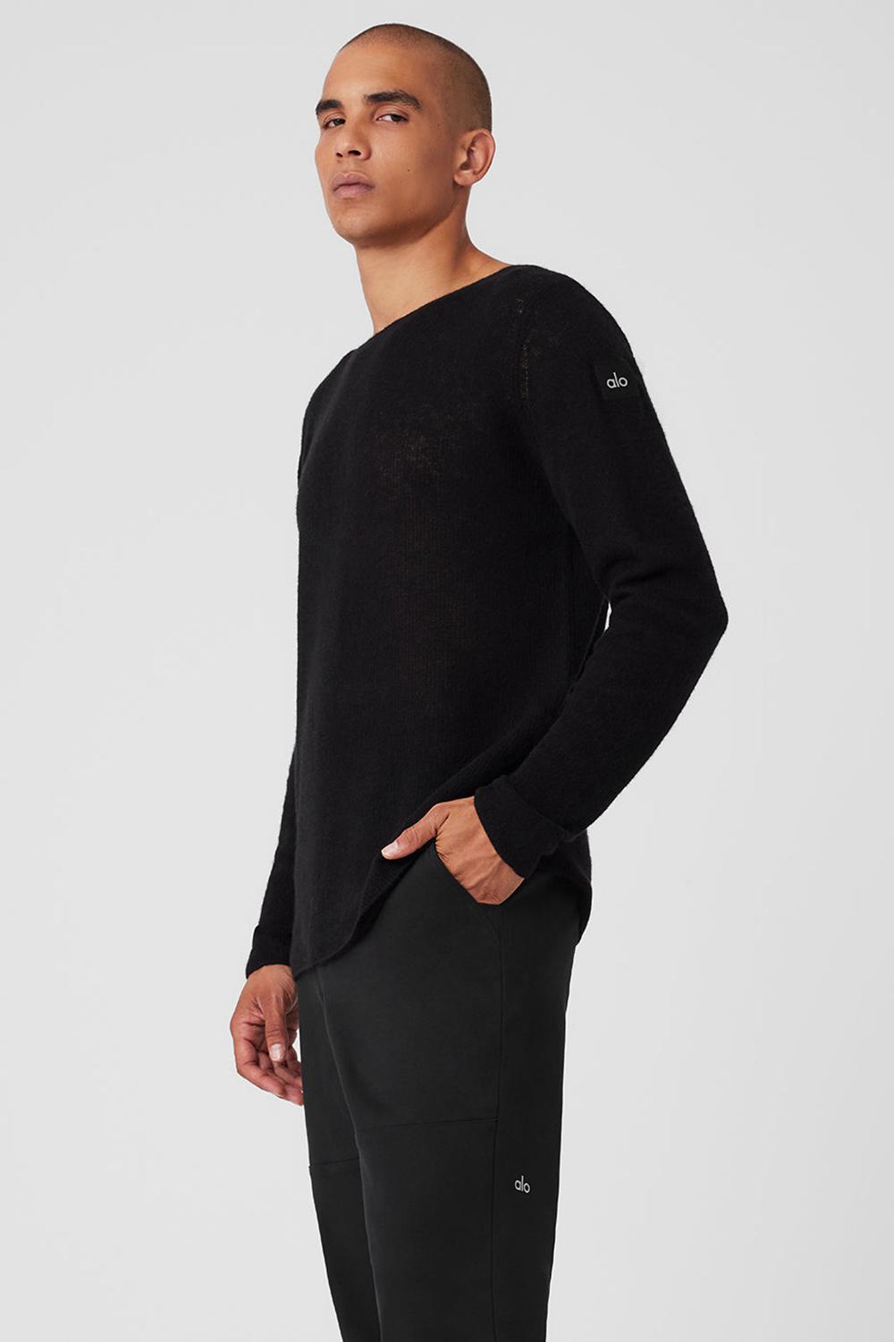Alo Yoga Cashmere Reform Uomo Maniche Lunghe Nere | Italia  ESL-143809