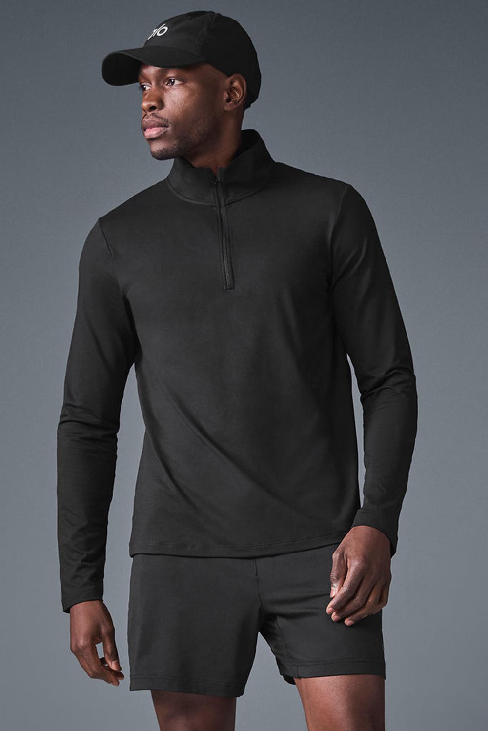 Alo Yoga Conquer 1/4 Zip Reform Uomo Maniche Lunghe Nere | Italia  WQD-205194
