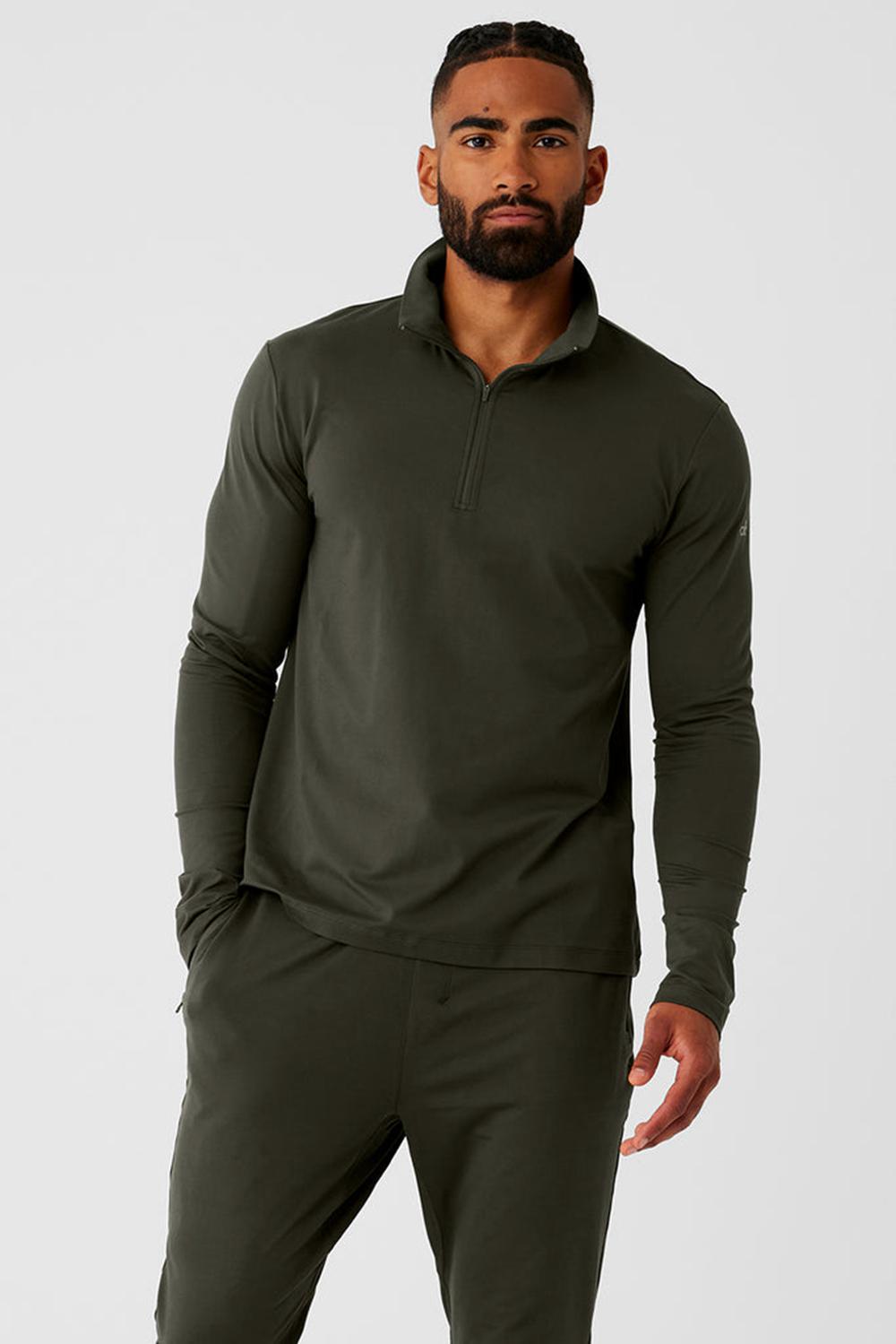 Alo Yoga Conquer 1/4 Zip Reform Uomo Maniche Lunghe Verdi | Italia  HXJ-419237