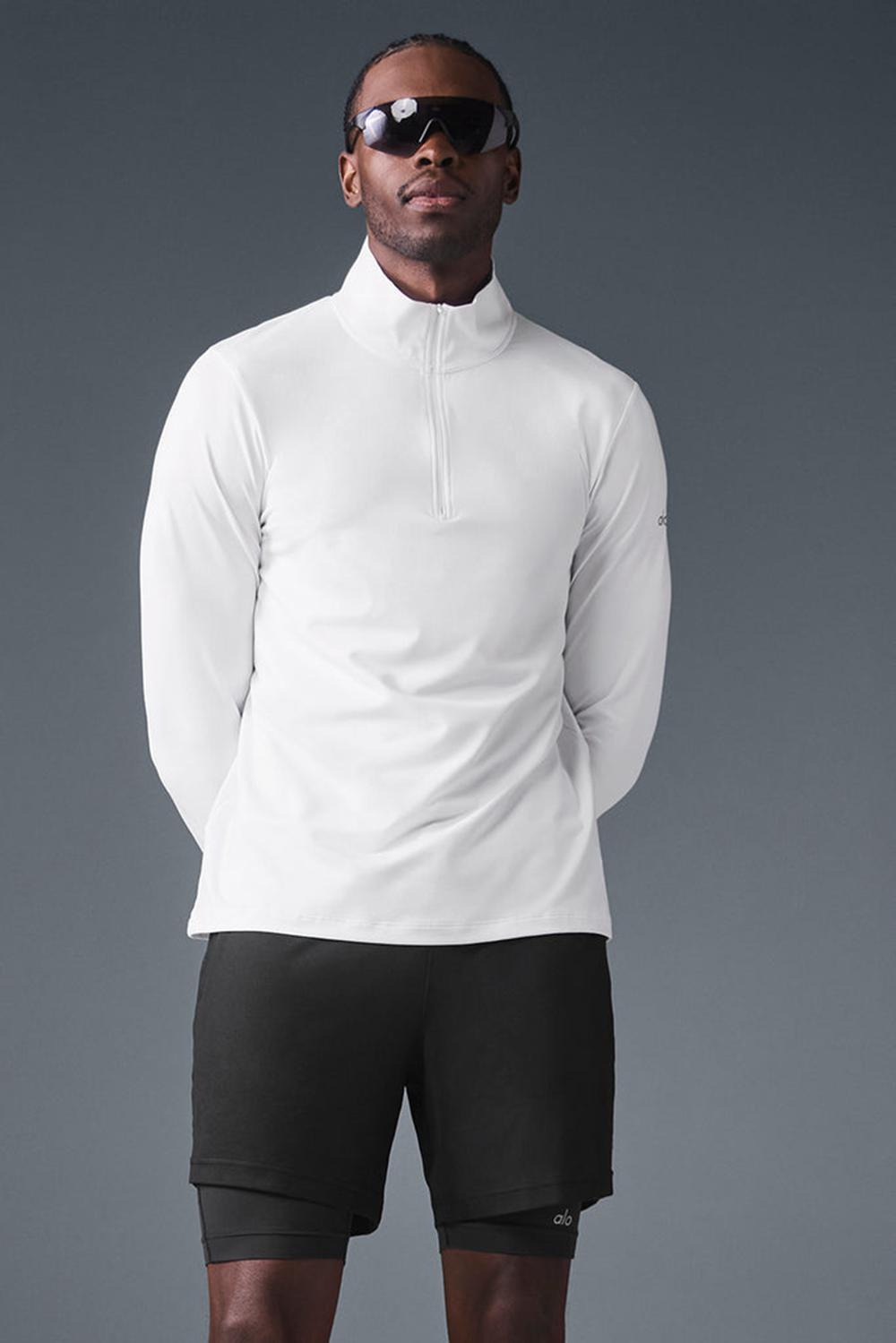 Alo Yoga Conquer 1/4 Zip Reform Uomo Maniche Lunghe Bianche | Italia  NPD-705621