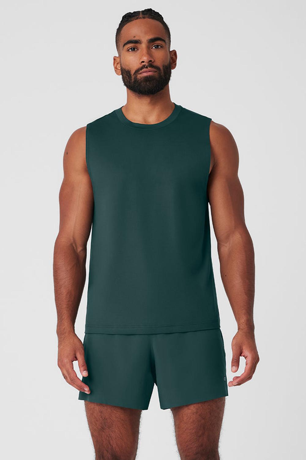 Alo Yoga Conquer Muscle Uomo Tank Verdi | Italia  IOB-431526