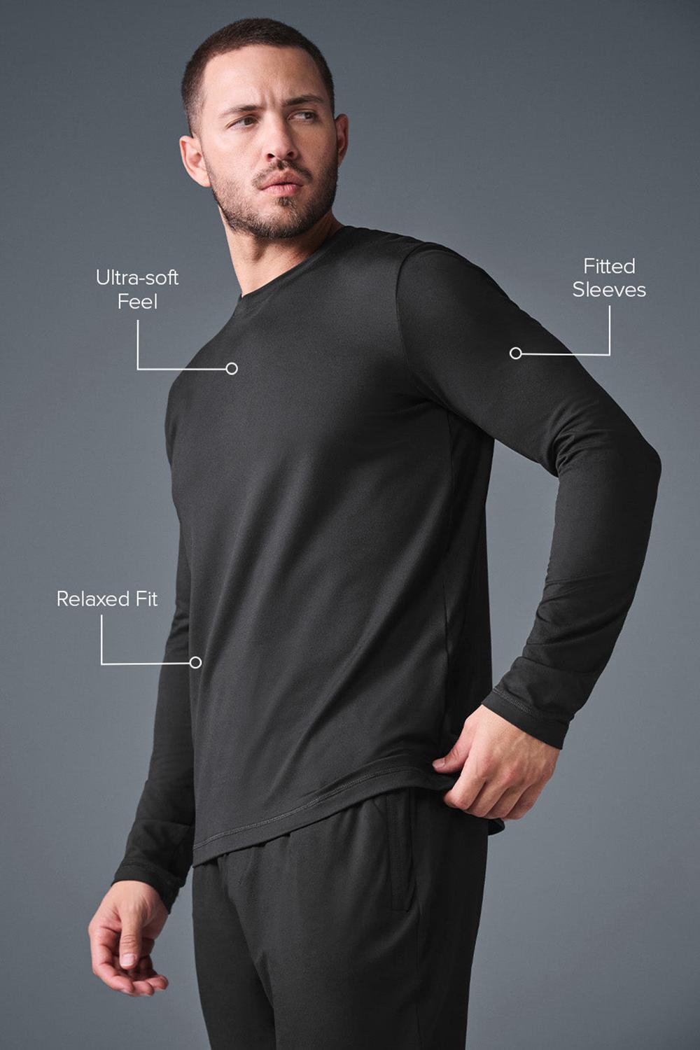 Alo Yoga Conquer Reform Crewneck Uomo Maniche Lunghe Nere | Italia  GTN-504213