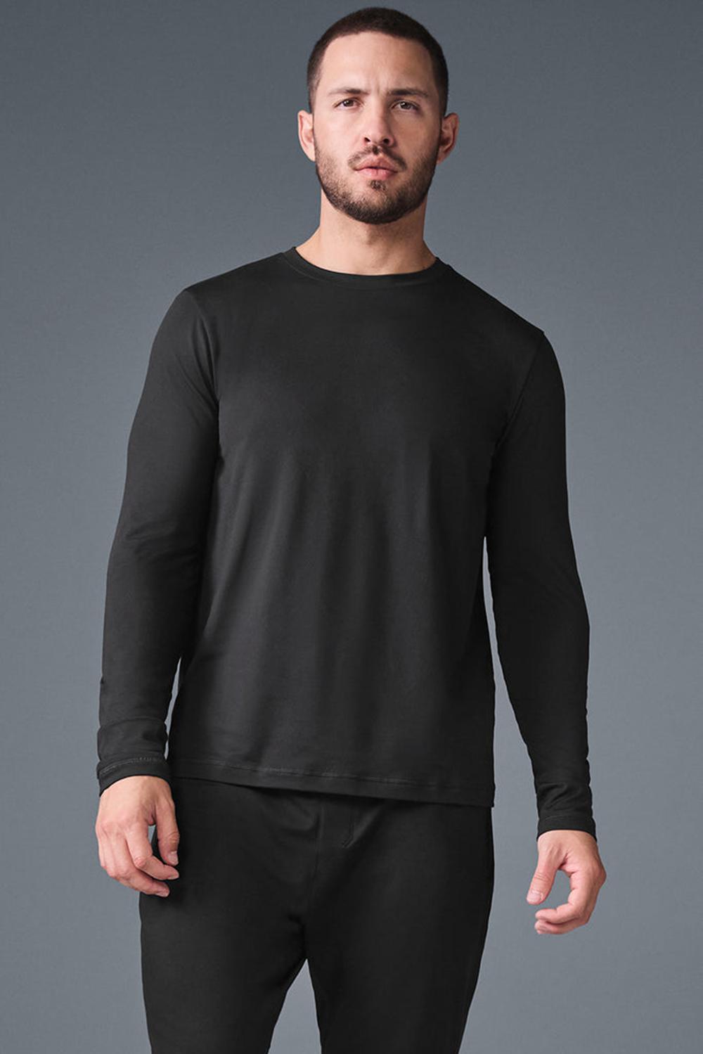 Alo Yoga Conquer Reform Crewneck Uomo Maniche Lunghe Nere | Italia  GTN-504213