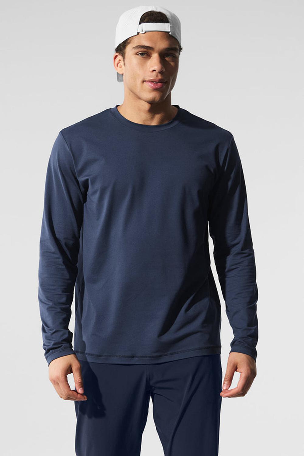 Alo Yoga Conquer Reform Crewneck Uomo Maniche Lunghe Blu Marino | Italia  SJG-132850