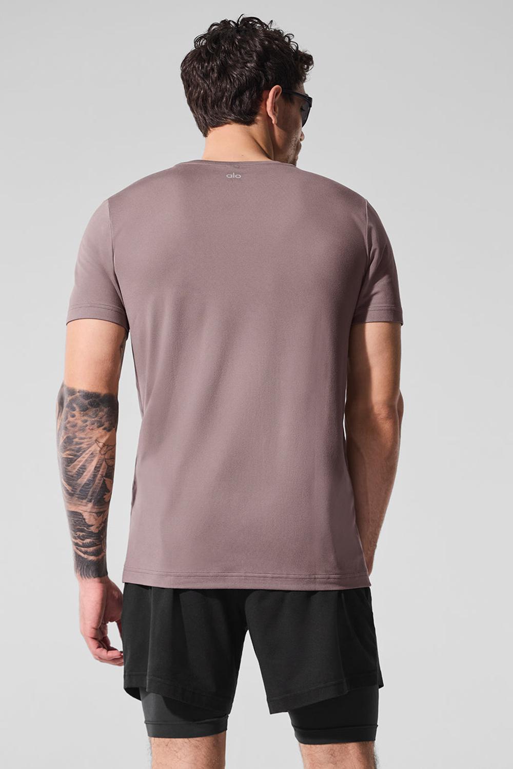 Alo Yoga Conquer Reform Crewneck Uomo Short Sleeve Mushroom | Italia  GAE-098625