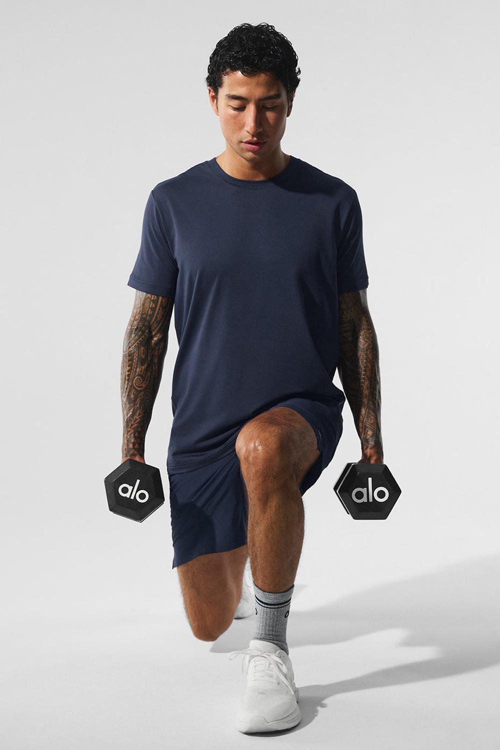 Alo Yoga Conquer Reform Crewneck Uomo Short Sleeve Blu Marino | Italia  KTA-310687