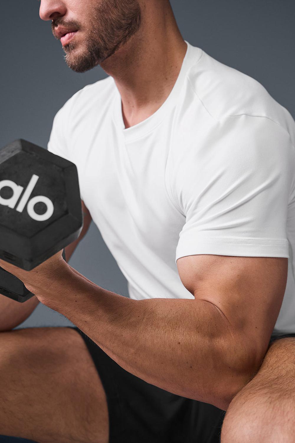 Alo Yoga Conquer Reform Crewneck Uomo Short Sleeve Bianche | Italia  RBT-512804