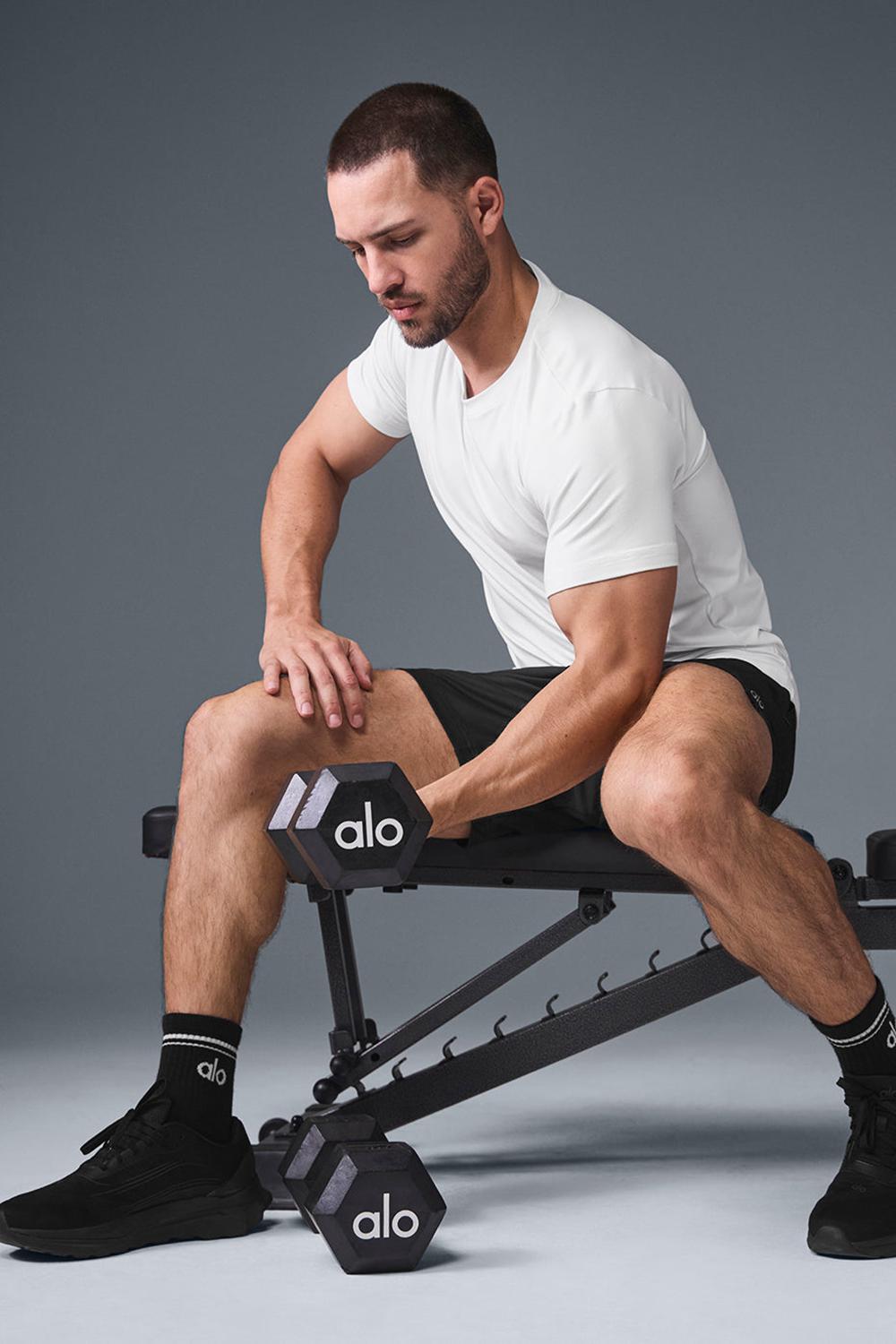 Alo Yoga Conquer Reform Crewneck Uomo Short Sleeve Bianche | Italia  RBT-512804