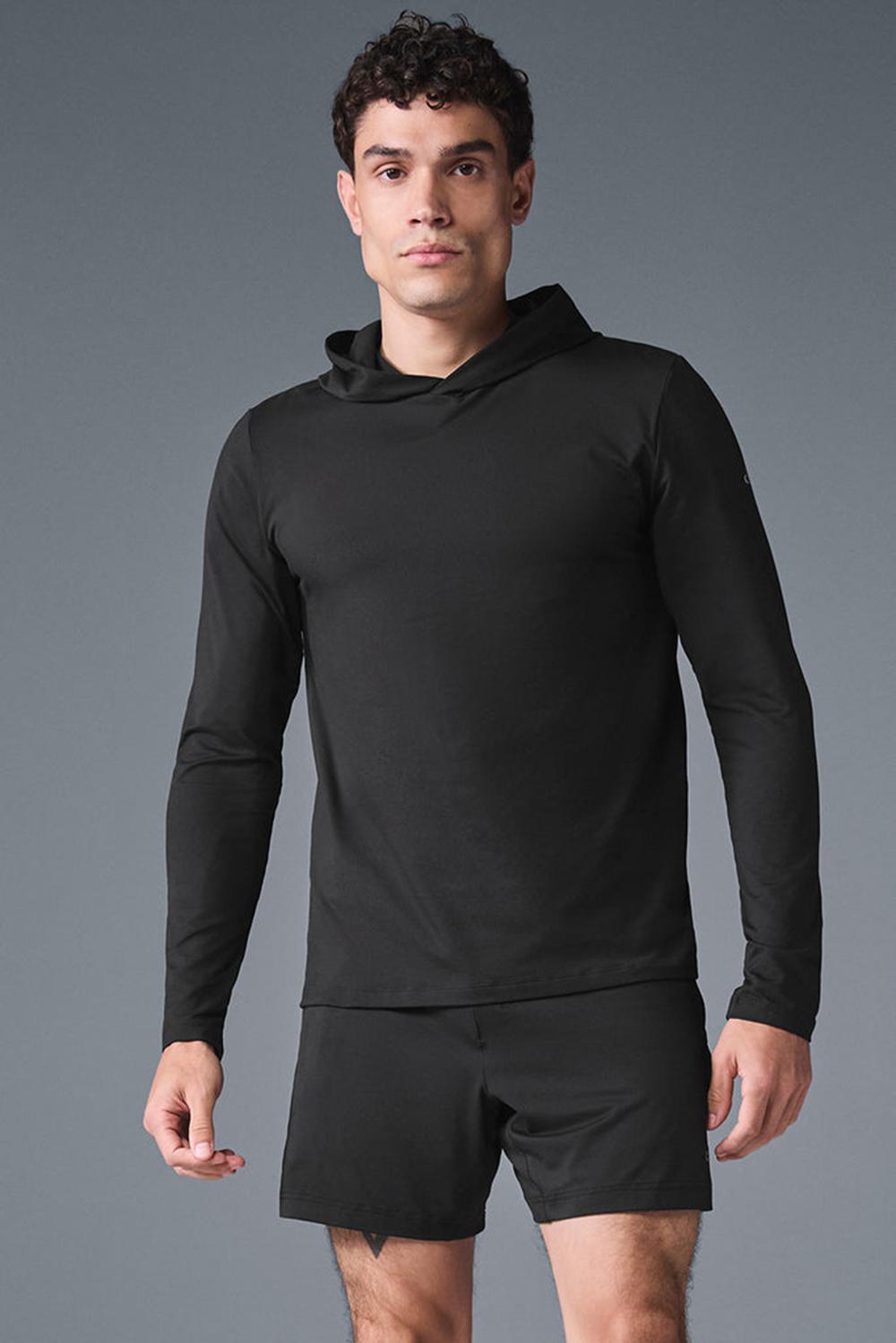 Alo Yoga Conquer Reform With Hood Uomo Maniche Lunghe Nere | Italia  XEC-175426