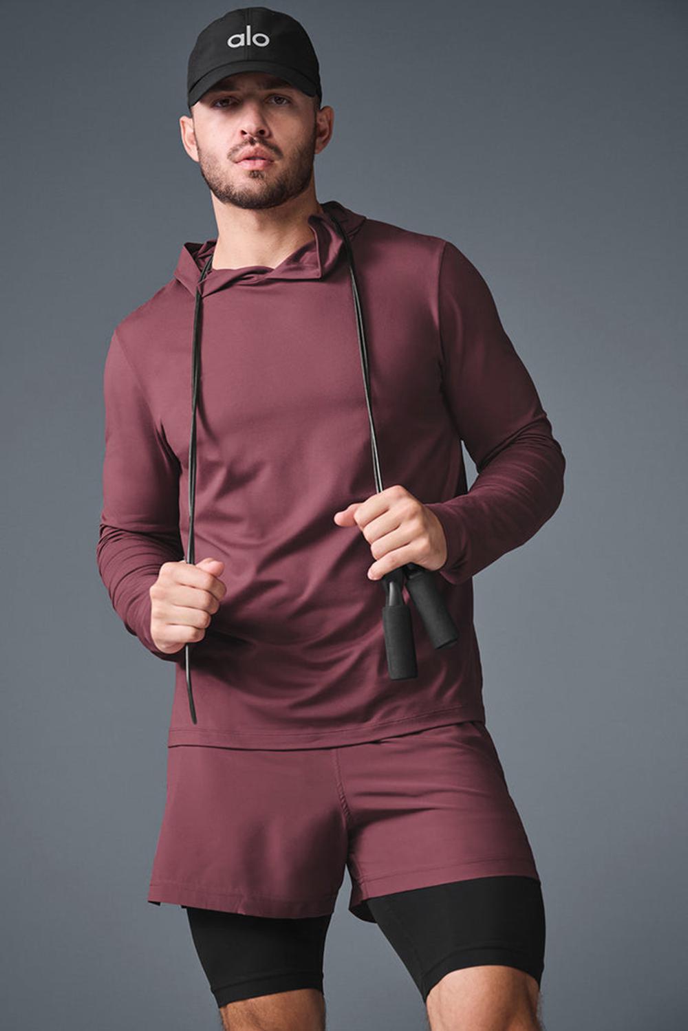 Alo Yoga Conquer Reform With Hood Uomo Maniche Lunghe Bordeaux | Italia  OTH-527308