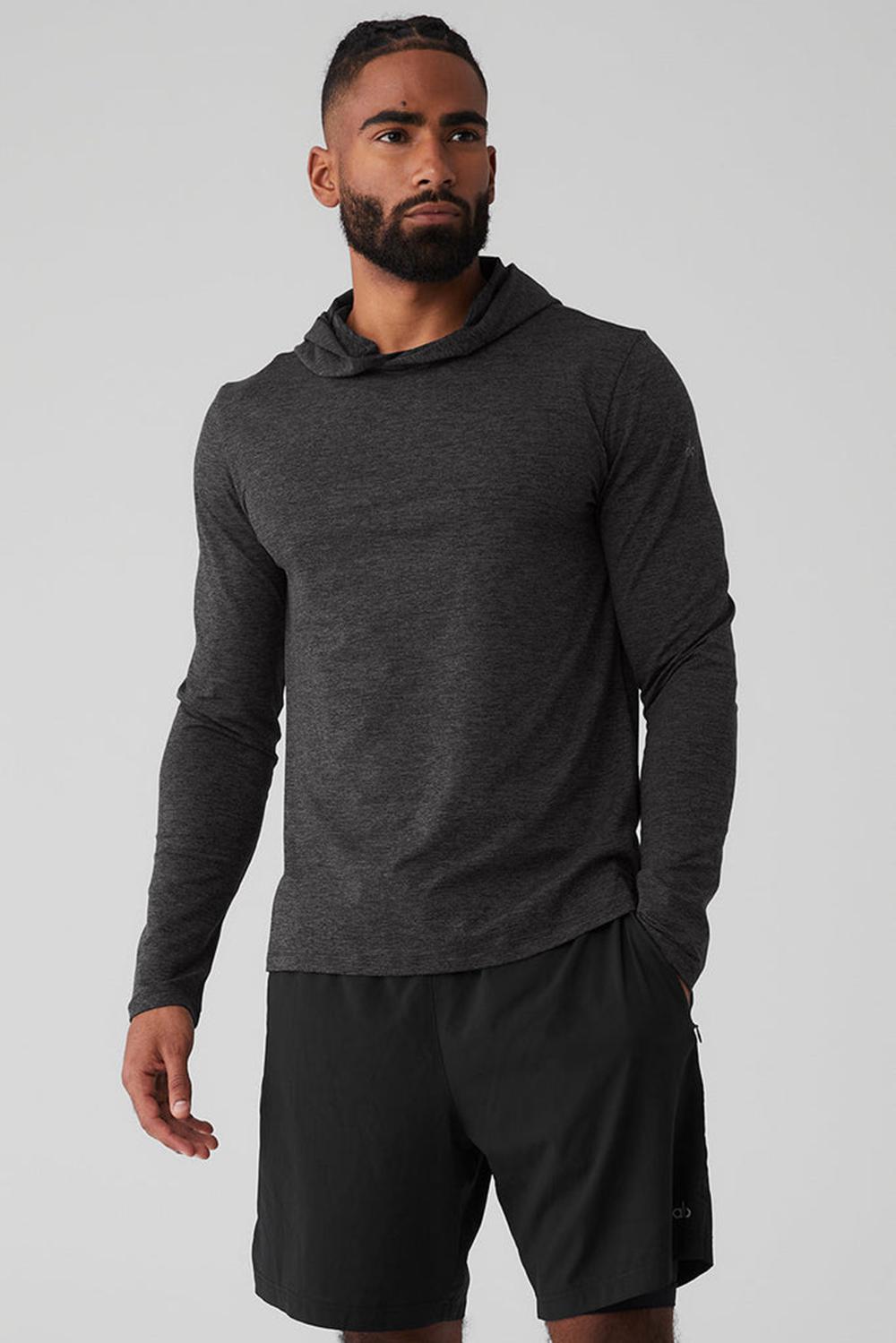 Alo Yoga Conquer Reform With Hood Uomo Maniche Lunghe Corallo Grigie | Italia  KZN-584973