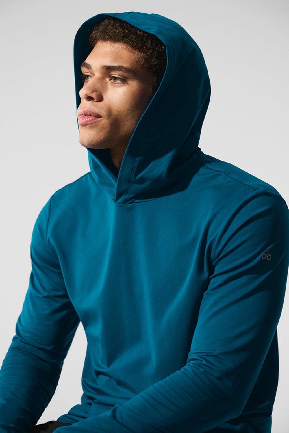 Alo Yoga Conquer Reform With Hood Uomo Maniche Lunghe Blu | Italia  PBN-820436