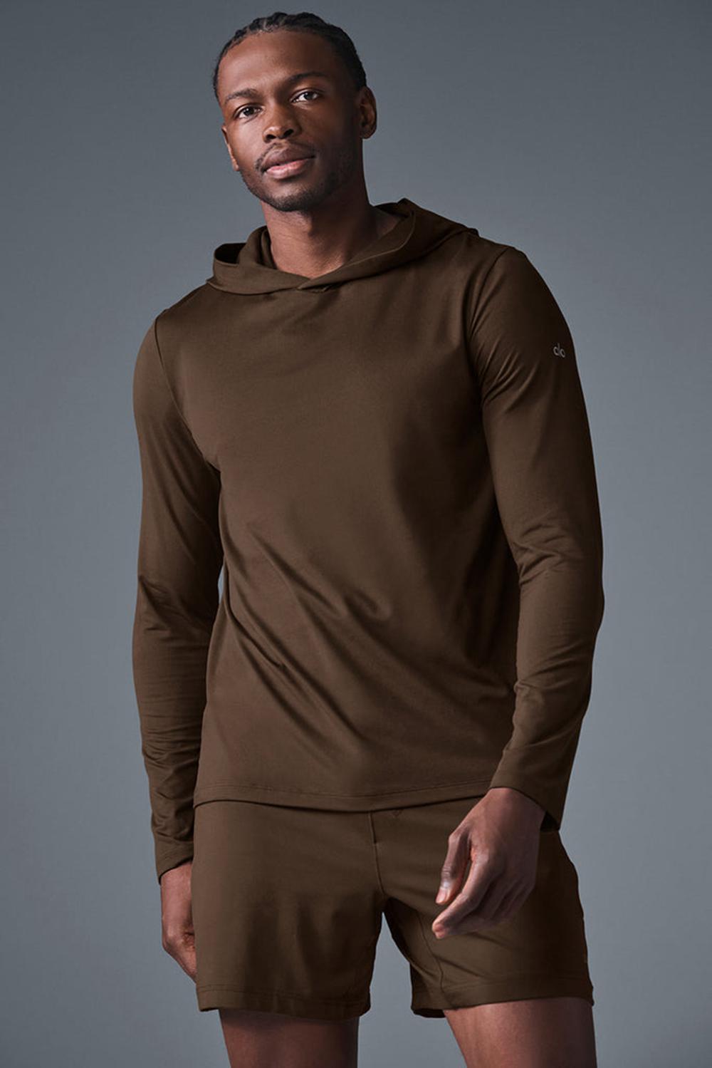 Alo Yoga Conquer Reform With Hood Uomo Maniche Lunghe Espresso | Italia  OKA-498502